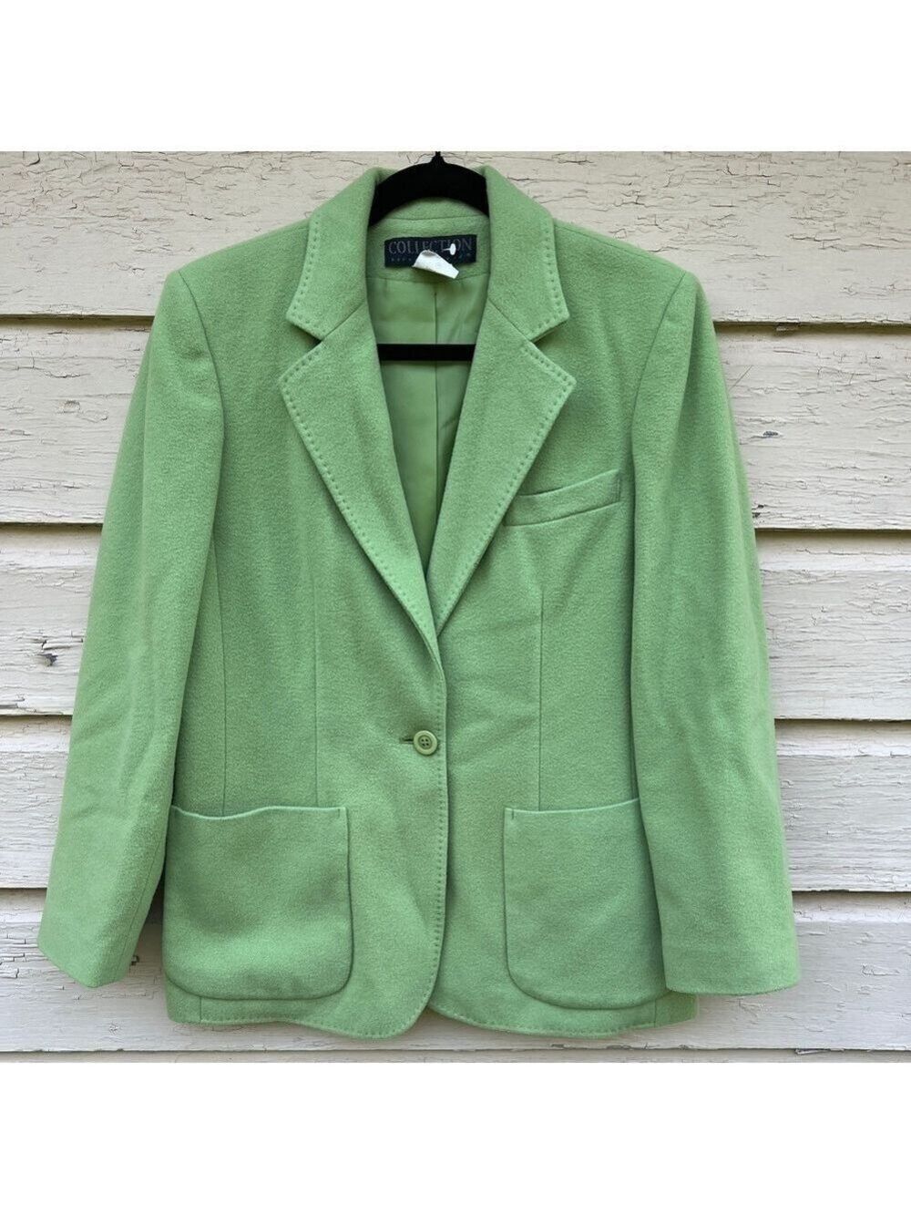 Harve Benard Collection Wool Blend Minimalist Green Blazer Jacket Coat Size 8